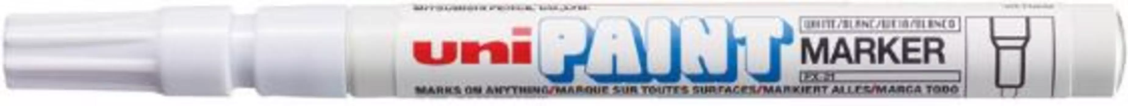 Маркер-краска лаковый (paint marker) UNI (Япония) Paint, белый, 0,8-1,2 мм, нитро-основа, алюминиевы