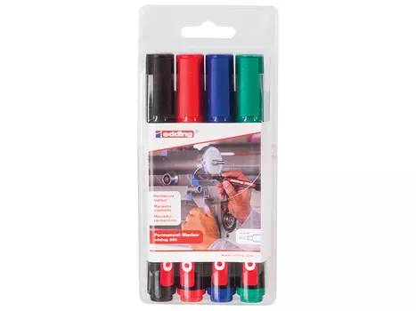 Маркеры перманентные EDDING 300, набор 4 шт., круглый наконечник 1,5-3 мм