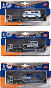 МАШИНА "ТЕХНОПАРК" МЕТАЛЛ. КАМАЗ ТРАНСПОРТЕР С ДОП. МАШИНКОЙ 7,5СМ В РУСС. КОР. в кор.2*72шт