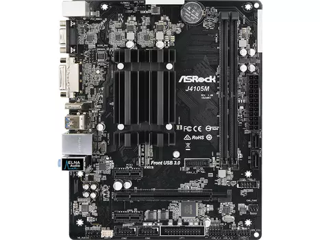 Материнская плата ASRock J4105M (Intel J4105, DIMM 2*DDR4, PCI-E16x, 2*PCI-E1x, D-Sub, DVI, HDMI, SATA III, M.2, GB Lan, USB 3.1, micro-ATX Retail)