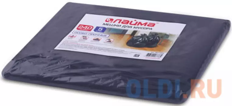 Мешки для мусора 240 л, черные, в пачке 5 шт., ПВД, 60 мкм, 90х140 см (±5%), особо прочные, ЛАЙМА, 601394