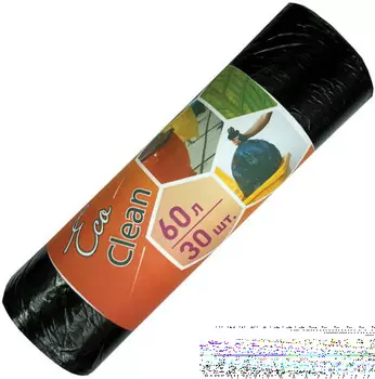 Мешки для мусора 60 л, черные, в рулоне 30 шт., ПНД, 6 мкм, 58х64 см, эконом, КОНЦЕПЦИЯ БЫТА "EcoClean", 2104