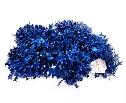 Мишура одноцветная, синяя, блестящая, 100 мм, длина 2 м