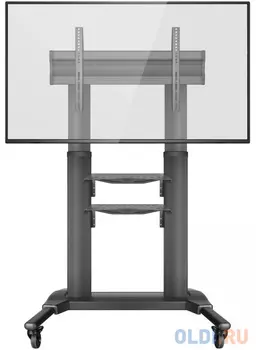 Мобильная стойка ONKRON на 1 ТВ/ 32-65" от 100х100 до 400х600 наклон 0? поворот 0? макс нагр 45,5кг Высота 1030-1530мм, кабель-канал, 2 полки, регулировка полок по высоте, колесики с блокировкой, черная