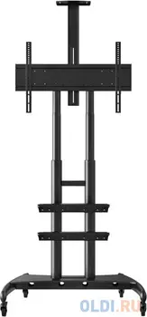 Мобильная стойка ONKRON на 1 ТВ/ 55-80" от 200х200 до 800х500, макс нагр 90,9кг, 2 полки, высота 1350-1650мм, черный