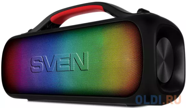 Мобильные колонки SVEN PS-360 2.0 чёрные (2x12W, IPx5, RGB подсветка, USB, SB Type-C, Bluetooth, FM-радио, jack in, 3000 мAч)