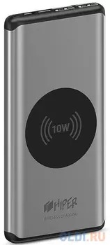 Мобильный аккумулятор Hiper Nano X Li-Pol 10000mAh 3A серебристый 2xUSB