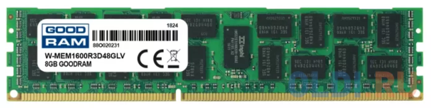 Модуль памяти GoodRam Модуль памяти 8GB DDR3 PC3-12800 ECC REG. 512MX4 1.35V