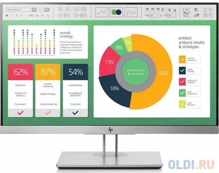 Монитор 22" HP EliteDisplay E223 серебристый IPS 1920x1080 250 cd/m^2 5 ms VGA HDMI DisplayPort USB 1FH45AA