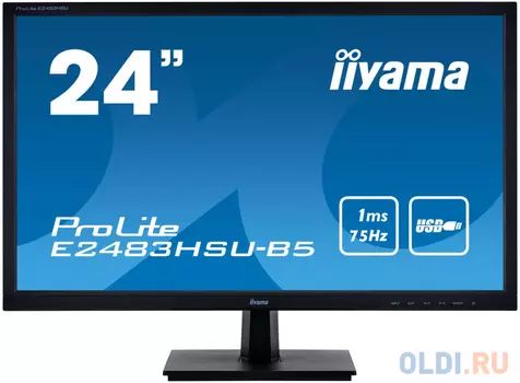 Монитор 24" iiYama E2483HSU-B5 черный TN 1920x1080 250 cd/m^2 1 ms HDMI VGA DisplayPort Аудио USB