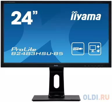 Монитор 24" iiYama ProLite B2483HSU-B5 черный TN 1920x1080 250 cd/m^2 1 ms HDMI DisplayPort VGA USB Аудио