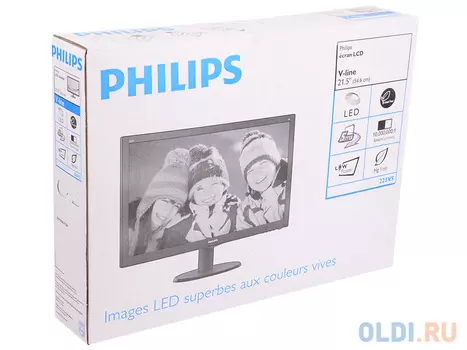 Монитор 21.5" Philips 223V5LSB/62(10) Black Hairline WLED, 1920x1080, 5ms, 250 cd/m2, 1000:1 (DCR 10M:1), D-Sub, vesa