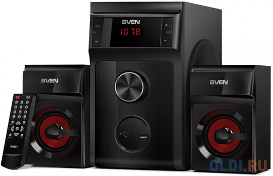 Колонки Sven MS-302 чёрные 2.1, FM,USB/SD, 2х10 Вт, ПДУ,Дисплей