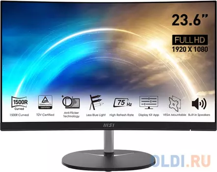 MSI PRO MP241CA 23.6" 16:9 FHD(1920x1080)VA Curve 1500R,1ms(MPRT),3000:1,100M:1,250nit,178/178,1xHDMI 1.4,1xDP 1.2,Tilt,VESA,75Hz,1y w-ty
