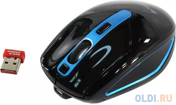 Мышь беспроводная A4TECH Rechargeable 2.4G чёрный синий USB + радиоканал