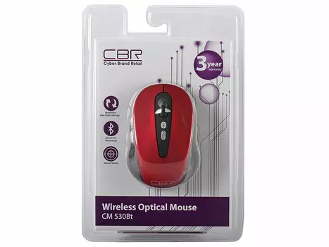 Мышь беспроводная CBR CM-530Bt Red BT оптическая, 2400 dpi, 5 кнопок + колесо