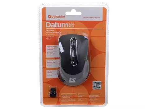 Мышь беспроводная Defender Datum MM-075 Black USB(Radio) оптическая, 1000 dpi, 3 кнопки + колесо