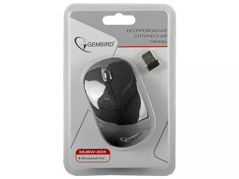 Мышь беспроводная Gembird MUSW-204 Black USB(Radio) оптическая, 1000 dpi, 2 кнопки + колесо