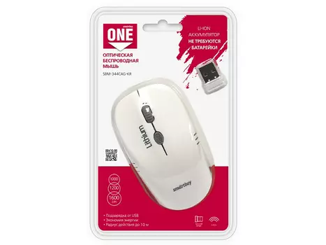 Мышь беспроводная Smartbuy ONE 344CAG White Gray USB оптическая, 1600 dpi, 3 кнопки + колесо