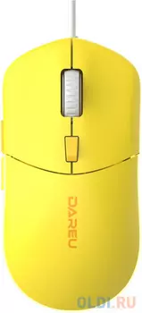 Мышь проводная Dareu LM121 Yellow (желтый), DPI 800/1600/2400/6400, подсветка RGB, размер 116x35x60мм, 1,8м