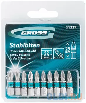 Набор бит GROSS 11339 pz1х25 сталь s2 10шт