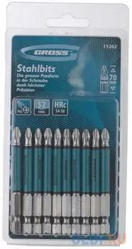 Набор бит Ph2 х70, сталь S2, круглый профиль, 10шт. // Gross
