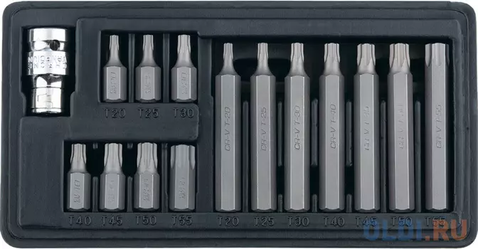 Набор бит TORX, хвостовик-шестигранник, 10 мм, CrV, 15 предм.// Stels