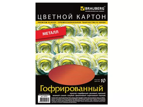Набор цветного картона BRAUBERG гофрированный A4 10 листов 124751