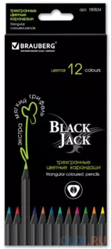 Набор цветных карандашей BRAUBERG "Black Jack" 12 шт 176 мм