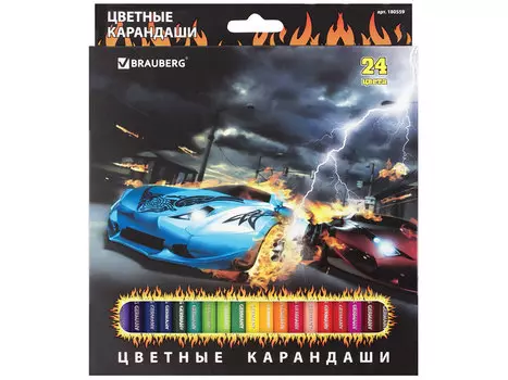Набор цветных карандашей BRAUBERG "InstaRacing" 24 шт 176 мм