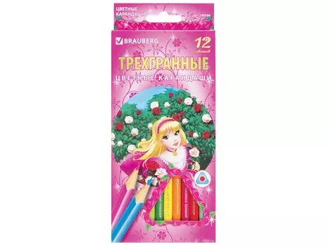 Набор цветных карандашей BRAUBERG "Rose Angel" 12 шт 176 мм трёхгранные