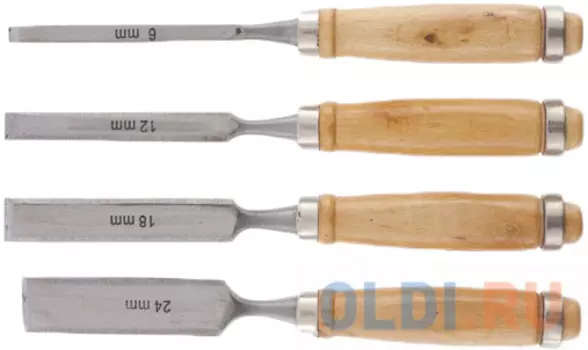 Набор долот-стамесок, 6-12-18-24 мм, плоских, деревянные рукоятки// Sparta