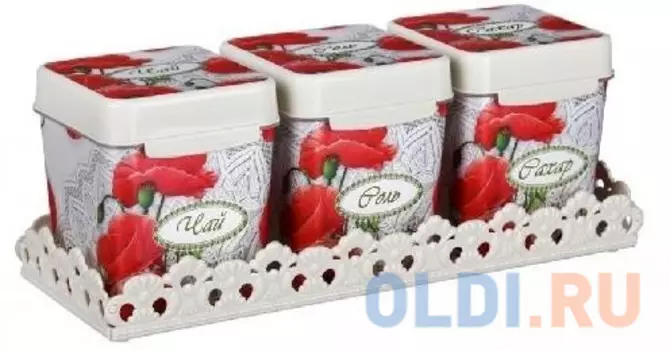 НАБОР ЕМКОСТЕЙ "МАКИ" 1,2 Л (ЧАЙ,САХАР,СОЛЬ) НА ПОДСТАВКЕ (1/9) "АЛЬТЕРНАТИВА" М4725