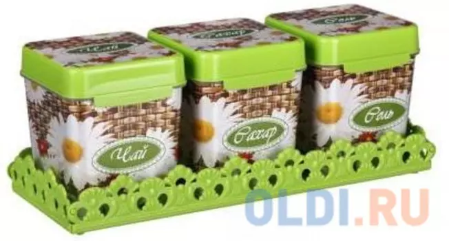 НАБОР ЕМКОСТЕЙ "ПЛЕТЕНКА" 1,2 Л (ЧАЙ,САХАР,СОЛЬ) НА ПОДСТАВКЕ (1/9) "АЛЬТЕРНАТИВА" М4726