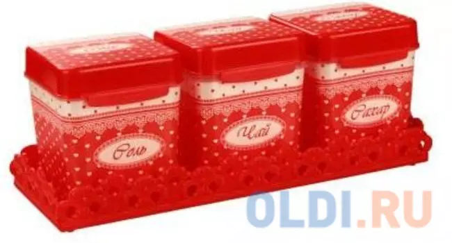 НАБОР ЕМКОСТЕЙ "УЮТ" 1,2 Л (ЧАЙ,САХАР,СОЛЬ) НА ПОДСТАВКЕ (1/9) "АЛЬТЕРНАТИВА" М4723