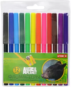 Набор фломастеров Action! Animal Planet 12 шт разноцветный AP-AWP129-12