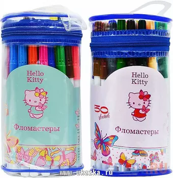 Набор фломастеров ACTION! Hello Kitty, 50 цв.,круглый п/п пенал с ручкой, 2 диз.