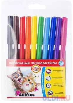 Набор фломастеров школьных SELFIES, 10 цветов, блистер