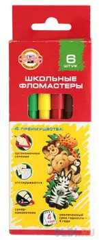 Набор фломастеров школьных SELFIES, 6 цветов, картонная коробка