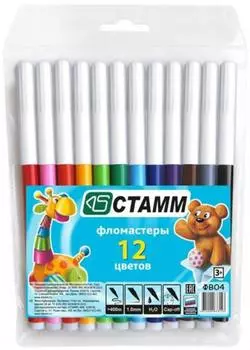 Набор фломастеров СТАММ ВЕСЕЛЫЕ ИГРУШКИ 1 мм 12 шт разноцветный ФВ04 ФВ04