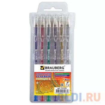Набор гелевых ручек гелевая BRAUBERG "Jet" 6 шт ассорти 0.8 мм