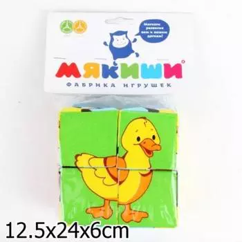 НАБОР ИЗ 4 КУБИКОВ "МЯКИШИ" "СОБЕРИ КАРТИНКУ" (ПТИЦЫ) в кор.40наб