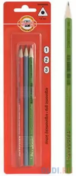 Набор карандашей ч/г, HB, B, 2B (ТМ, М, 2М), дерево, заточ., трехгранный, ассорти, без ластика, KOH-I-NOOR, TRIOGRAPH, (3 шт в уп), блистер с е/п