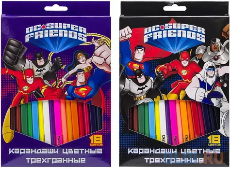 Набор карандашей цветных трехгранных, ACTION! DC Comics, 18 цв, европодвес