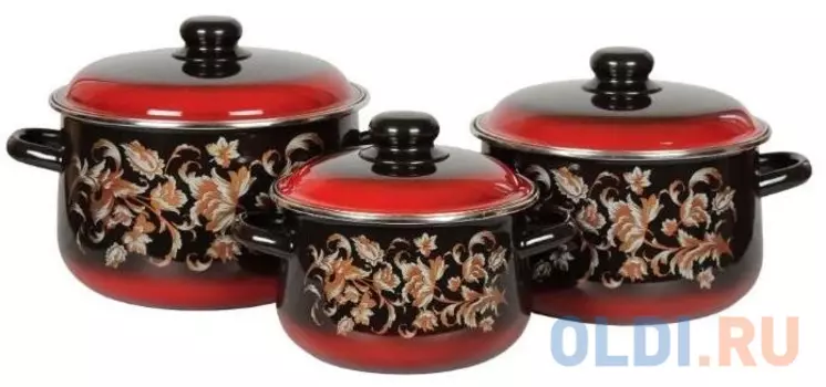 НАБОР КАСТРЮЛЬ ЭМАЛИРОВ. №408 "ДРАГОЦЕННЫЙ" ЧЕРНЫЙ (2 + 4 + 5,5 Л) "СТАЛЬЭМАЛЬ" 1С408