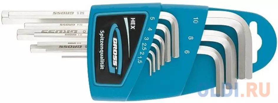 Набор ключей GROSS 16404 имбусовых hex 1.5–10мм s2 9шт экстра-длин с шаром сатинированные