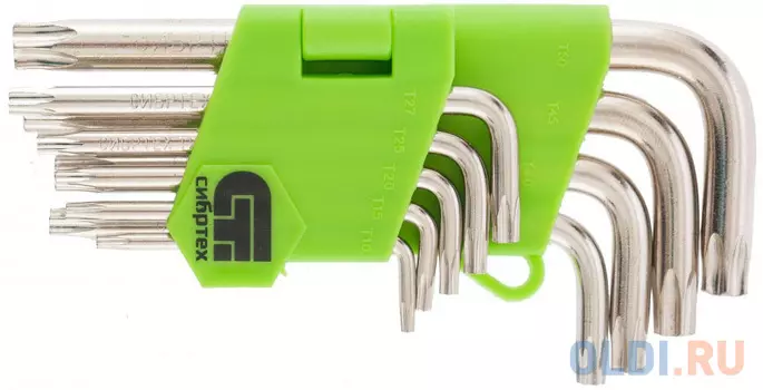 Набор ключей имбусовых Tamper-Torx, 9 шт: TT10-TТ50, 45x, закаленные, короткие, никель.// Сибртех