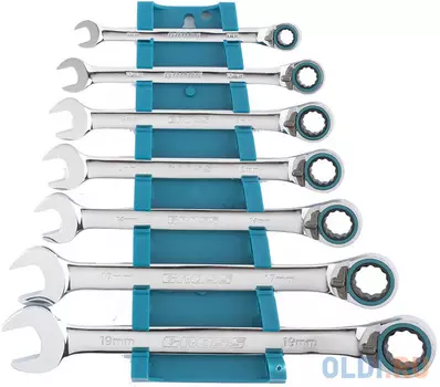 Набор ключей комбинированных с трещоткой, 8 - 19 мм, 7шт., реверсивные, CrV// Gross