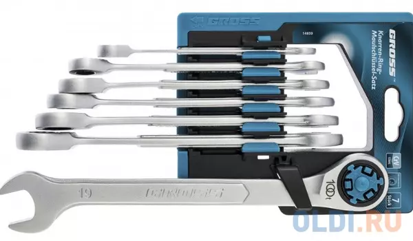 Набор ключей комбинированных трещоточных, СRV, 7 шт., 8- 19мм// Gross