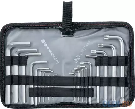 Набор ключей MATRIX 12314 имбусовых hex-torx 18шт: hex 1.5–10мм t10-t50 crv короткие сатин.